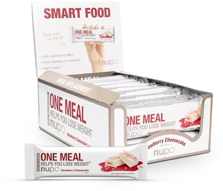 NUPO One Meal Bar - Strawberry Cheesecake (15 x 60g) I Leckerer High Protein Riegel zum Abnehmen | Mahlzeitenersatz Protein Bar Low Sugar I Kalorienarme Snacks mit Nährstoffen Vitaminen Mineralien