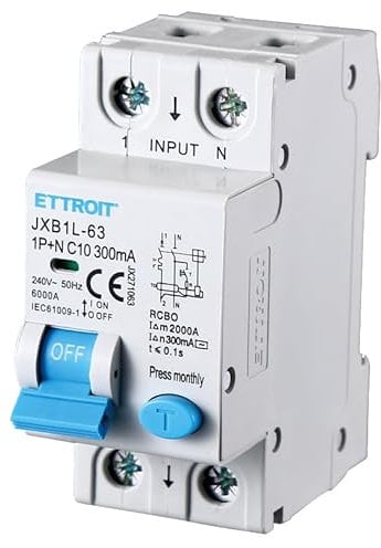 ZOREI Interruttore Magnetotermico Differenziale, 1P+N 300mA 6KA 220V, Occupa 2 Moduli DIN (1P+N 10A 6KA 300mA)