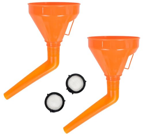 2 Piezas Embudo Mecanico, Embudo de Gasolina con Filtro, Embudo Combustible Coche, Embudo Aceite Motor, Embudo Antiestático de Plástico, Para Automóviles Motocicletas Camiones (Naranja)