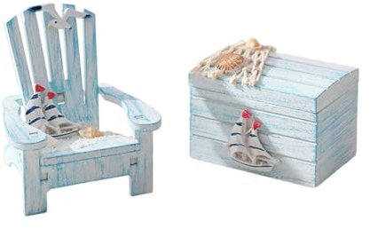 JISADER 2 Stück Stranddekoration mit nautischem Thema, Mini-Stuhl und Truhe, Basteln, dekoratives traditionelles Miniatur-Stranddekor für das Kinderzimmer, Segel