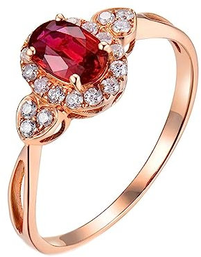 Vorsteckring Gold 750, Damen Ringe Verlobung Halo Labor Geschaffener Rubin 0.57ct Oval Taubenblutrot Eheringe Gr.53 (16.9) 18K Roségold