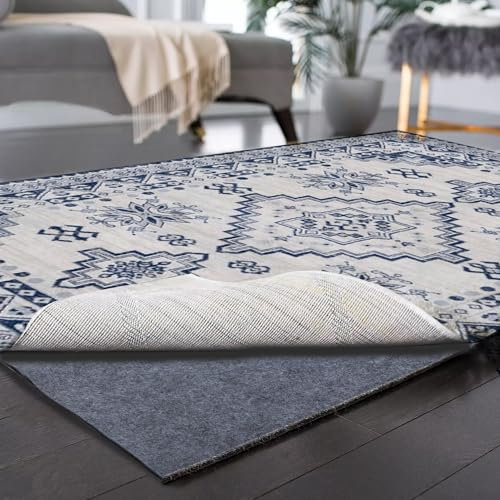 Rutschfeste Filz-Teppichunterlage, 90 x 152 cm, extra große Fläche, gepolstert, rutschfeste Teppichunterlage, dicke Teppich-Pads für alle Böden, Filzunterlage für Unterbereiche, Hartholzböden, hält