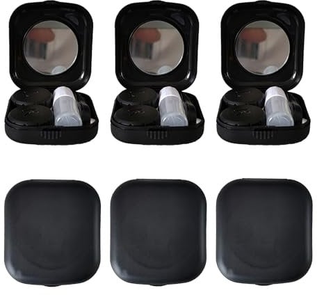 Kuanfine 6 Pack Contact Lens Case Kit Cute Travel Contact Case,All-In-One Soak Storage Container with Mirror Bottle Tweezers Contact Applicator(Black)