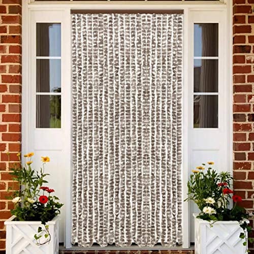 Kavolet Türvorhang aus Chenille, 90x220 cm Fadenvorhang Insektenschutz Fliegenschutz Vorhang Flauschvorhang Plüschvorhang Türvorhang für Camping Wohnwagen Taupe und Weiß