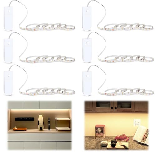 Tira de Luces LED Alimentadas por Pilas, 6 Pieces Tira de luces LED de 1 m, Luz Nocturna Blanco Cálido 3000K, para Dormitorio, Bar, Sala de juegos, Cumpleaños