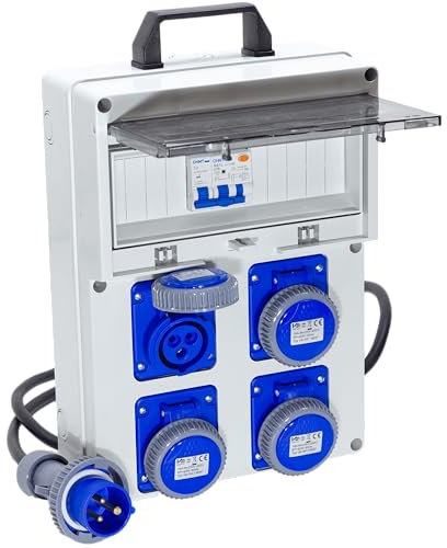 ELETTROWATT - Quadro Elettrico di Distribuzione Industriale da Cantiere ASC Portatile - 4 Prese CEE IP67 da 16A - Magnetotermico da 16A - Fungo di Emergenza - Quadro Monofase Con Certificazione