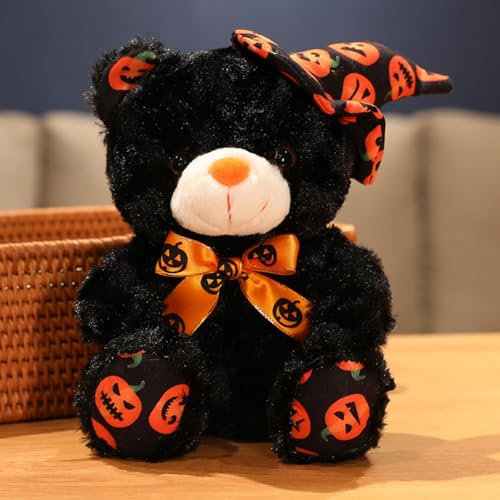 Viusneun Kuscheltier, Halloween Teddybär mit Kürbis Plüschtier Süßes Stofftier Kuscheltiere zum Kuscheln & Spielen für Mädchen Jungen (Sschwarz,28 cm)