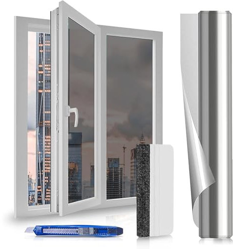 Lámina protectora solar para ventanas, para interiores, opaca, protección de visión, protección UV, para ventana, color plateado, para el hogar, la oficina (40 x 400 cm)