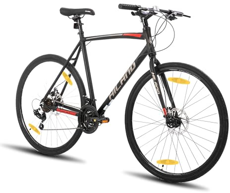 Hiland 28 Zoll Rennrad, 21 Gänge Städtischer Pendler Fahrräd mit Scheibenbremse für Männer, 530mm Rahmen Komfortables Rennrad 700C Räder, Schwarz/Rot/Silber