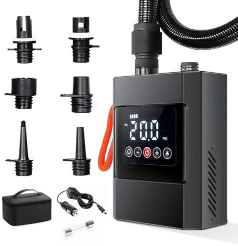CYCLAMI 20PSI High Pressure SUP Electric Pump - Rechargeable Dual-Stage Smart Air Inflator/Deflator for Stand Up Paddle Board, Inflatable Kayak, Surfing Kite, Tent, Pool - Auto-Off, 12V Car Adapter