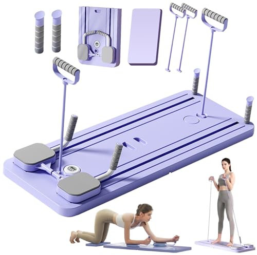 EFGETD Pilates Reformer Board Set Automatic Rebound Ab Roller Board Foldable Abdominal Board Exercise Machine for Home with Elbow Support and Resistance Bands