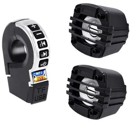 aichilra Altoparlante moto Manubrio, Systèmes Audio stéréo de guidon Avec Radio FM et Bouton de contrôle, gamme complète étanche Bluetooth Haut-parleurs stéréo Pour Scooter 12V VTT