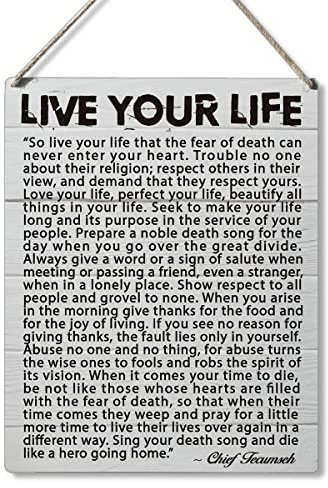 Inspirierende Schilder, Geschenk Live Your Life So Live Your Life That the Fear of Death Can Never Enter Your Heart, rustikale Wandkunst, Heimdekoration, 12,7 x 25,4 cm