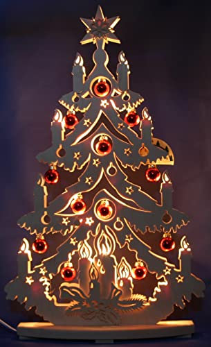 3D Schwibbogen LED Tanne mit Kugeln, 72cm x 38cm Ratags - Handwerkskunst aus dem Erzgebirge