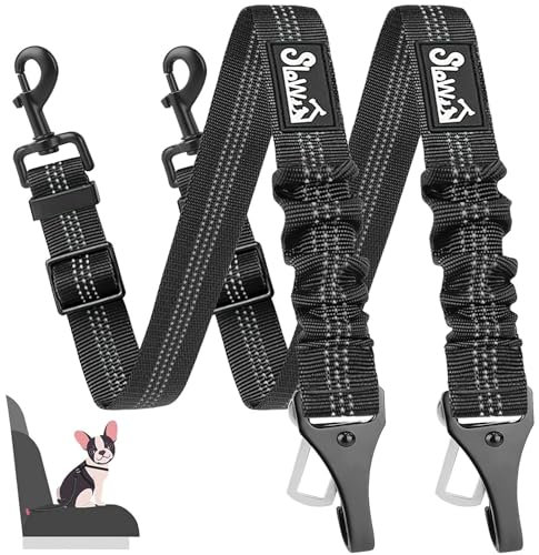 Eyein 2 Stück Hunde Sicherheitsgurt für Auto, Verstellbare Hundegurt fürs Auto mit Elastischer Ruckdämpfung, 3 in 1 reflektierend Hunde Anschnallgurt für alle Hunderassen & Autotypen, 70cm (Schwarz)