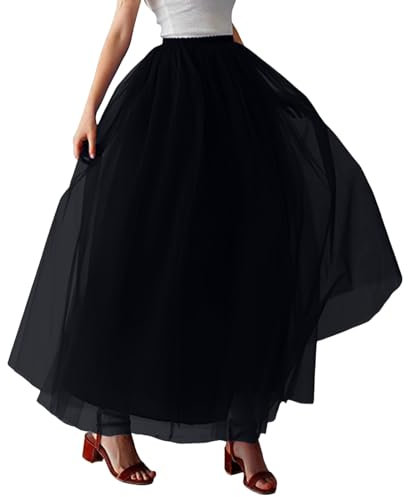 SRZYMJ Schwarz Damen Tüllrock Tutu 50Er Rockabilly Petticoat Ballet Firt Tulle Tanzkleid Unterkleid Karneval Kostüm Festliche Tüll Crinoline Petticoat Für Rockabilly Kleid 80Er Jahre Outfit