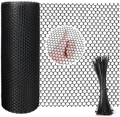 Rouleau de grillage en plastique réutilisable et solide pour l'élevage de volailles, jardin, balcon - Clôture pour décoration de maison et jardinage (noir, 10 m)