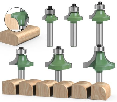 Mivanta Lot de 6 fraises à arrondir 8 mm - En métal dur - Roulement à billes - Pour défonceuse, travail du bois, arrondi et élagage