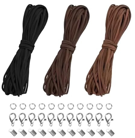 Lederband für Ketten,3 PCS 10M Lederband Lederkette Herren & Damen Lederschnur für DIY Armband Halskette & Basteln Hochwertiges Lederband mit 100 PCS Verschluss für Schmuckherstellung