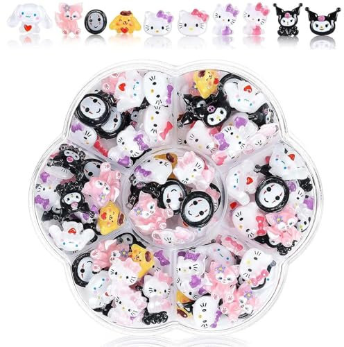 3D Cartoon Nail Charms - 70PCS Nail Gems for Nail Art Mix Assorted Color - 10 Shapes Acrylic Jewelry for Nail Decoration - Multi Use 3D Nail Gems Home Cute Nail DIY Accessories