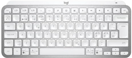 Logitech MX Keys Mini - kabellose Bluetooth Tastatur für Windows, macOS, iPadOS, Android oder Chrome OS, PC, Mac, Laptop, Smartphone, Tablet, Skandinavisch QWERTY-Layout - Pale Gray [Bulk]