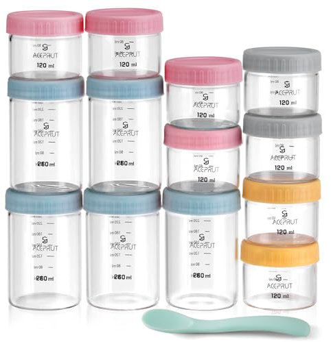 ACEPRUT New Upgrade13 Stück Borosilikatglas Babybrei Einfrieren Behälter, Beikost Baby Zubehör, Babynahrung Aufbewahrung, BPA-frei, Auslaufsicher, Mikrowelle, Geschirrspüler & Gefrierschrank sicher