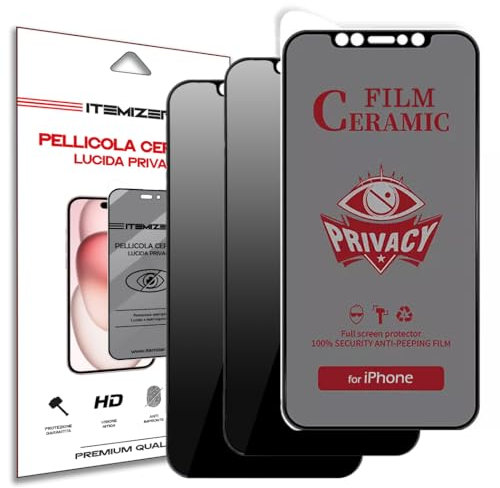 iTemizer 2 films de confidentialité pour iPhone 13/13 Pro/14/16E Film brillant pour iPhone 13/13 Pro/14 Anti-espion. Film de protection 9H. Verre brillant, Clear, Ceramic. Tous les modèles 2 pièces