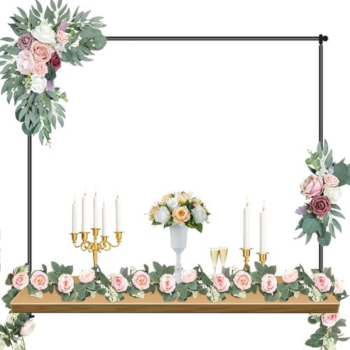 FUHSY Over The Table Rod Stand with Clamps Adjustable Table Stand Black 1m Tall 86-260cm Length Display Arch Hanging Rod Frame Flower Arch Stand for Wedding Birthday Party Balloon Decoration
