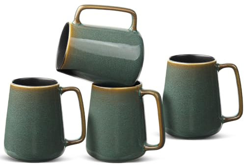 Ximoryn Set of 4 700ML Large Green Ceramic Coffee Mugs with Big Handles - Extra Jumbo Tea Cup Mug for Office and Home, Gift and Present