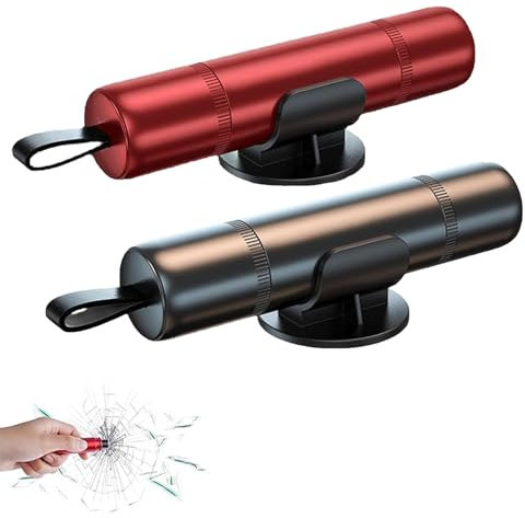 gvivej Marteau de Sécurité pour Voiture, Lot de 2 Brise Vitre, Mini Marteaux d'urgence Coupe Ceinture de Sécurité 2 en 1 pour Voiture, Bus, Noir et Rouge