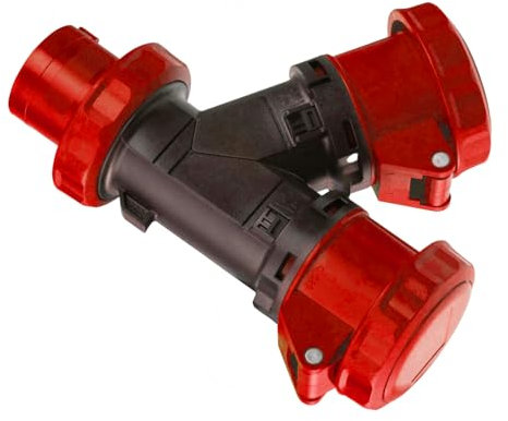 Moltiplicatore adattatore trifase da spina industriale CEE 380V 400V 4 poli 3P+T a 2 prese industriali 380V 400V 4 poli 3P+T, 16A, IP67, uso esterno, rosso