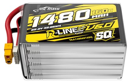 Tattu 6S 1480mAh R-Line V6 22.2V 160C LiPo Akku mit XT60 – SQ Version – Hochleistungsakku für FPV Racing & Freestyle