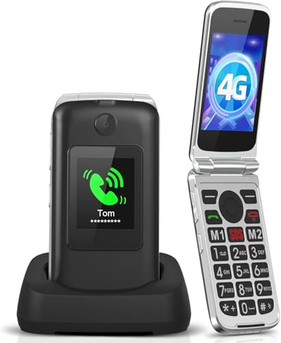 Tosaju 4G Seniorenhandy ohne Vertrag Klapphandy Mobiltelefon Großtasten Handy für Senioren mit Ladestation Notruftaste Dual-SIM 1200 mAh Akku Lange Standby 2,8 und 1,77 Zoll Farbdisplay Schwarz