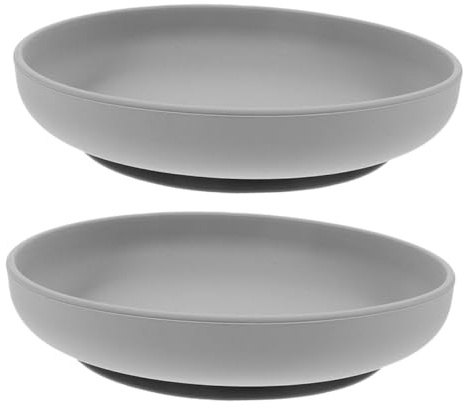 Generic 2pcs Silicone Suction Cup Plates for Seniors Adaptive Anti-Spill Dinnerware with Stable Base for Disabled and Elderly Self-Feeding Easy Clean Dark Grey Bowls for Home and Care Use