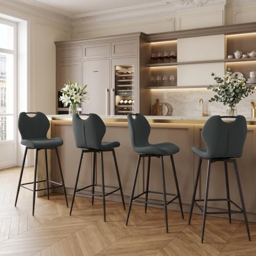 WAFTING Barhocker 360° drehbar Sitzhöhe 75 cm, 4er Set, Tinte | Fußstütze und Rückenlehne, belastbar bis 130 kg, Tragegriff, für Theke, Stehtisch und Hausbar