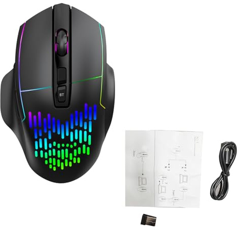 SUNGOOYUE RGB Wireless Gaming Mouse, Silent Buttons 7 Buttons RGB Lighting 500mAh Battery Adjustable DPI 1000 1200 1600, with 2.4G BT Modes, for PC Laptop Gaming