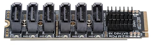CY NGFF NVME M-Key PCI Express 4.0 zu SATA 3.0 6 Gbit/s 6-Port-Adapterkonverter Festplatten-SSD-Erweiterungskarte 2280 PM Port-Multiplier-Wahlschalter (6 Ports)