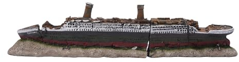 Relaxdays Aquarium Deko, Titanic, Polyresin, HxBxT: 9 x 38,5 x 5 cm, bunt | Aquariumdekoration für Süß- & Salzwasser