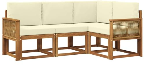vidaXL Outdoor-Sofagarnitur mit Kissen 4 pcs Natur und Creme Polyester, Garten, modernes Sofa für draußen, Elegante Lounge, strapazierfähige Möbel für Terrasse und Patio