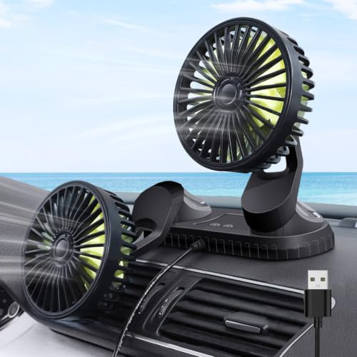Ventilatore Auto 12V,Ventilatore per Auto,Ventilatore Doppia Testa per Auto,12V Ventilatore di Raffreddamento,Ventola per Auto a Doppia Testa Ventola di Raffreddamento,per Auto,Camion,SUV,Camper