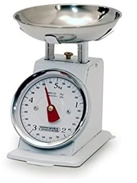 Euronovità Srl Bilancia Bianca da Cucina 5 kg Meccanica analogica con Stile Retro' in Metallo con Piatto in Acciaio