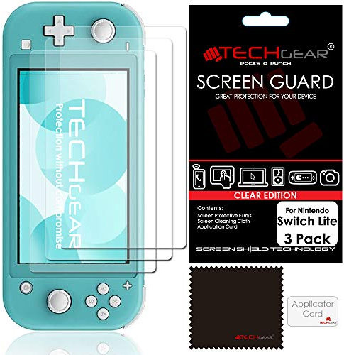 TECHGEAR Switch Lite - Pellicole protettive per schermo LCD, con panno di pulizia e scheda applicatore, compatibili con Nintendo Switch Lite, confezione da 3