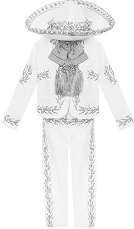 White Boys Baptism Outfit Our Lady of Guadalupe Virgin Mary Charro Mariachi Suit Set Hat Wedding Toddler Kids (1 (12-18 Months))