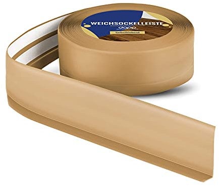 DQ-PP WEICHSOCKELLEISTE | 50m (2x25m) | honig | 50x15mm | PVC | selbstklebend | Knickwinkel Fussleisten Gummileiste Sockelleiste Winkelprofil Abschlussleiste Bodenleiste