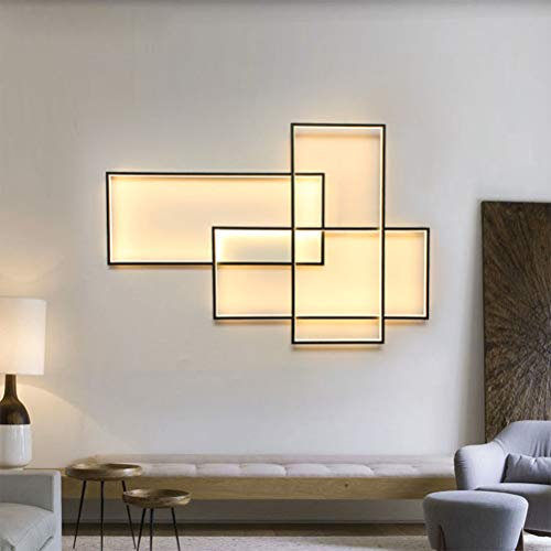 LED Dimmbar Wandleuchte Modern Innen Wohnzimmer Wandlampe Mit Fernbedienung Retro Eckig Designlampe Schlafzimmer Nachttischlampe WandDeckenlampe, für Hintergrundwand Dekoration Treppe Gang Beleuchtung