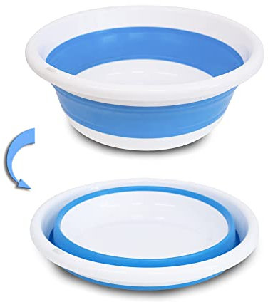 Waschschüssel,wäschewanne,spülschüssel,Camping Schüssel,faltbar, Plastik,Platz sparen, ideal für Badezimmer, Küche, Terrasse, Garten, Thermostat-Gummi(13.5x37cm, Blau)