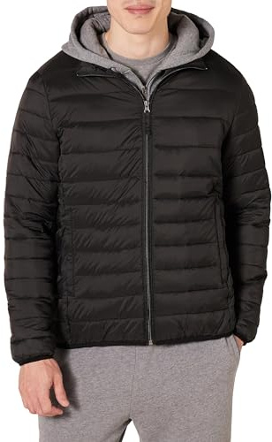 Amazon Essentials Chaqueta Acolchada Ligera, Resistente a la Lluvia y Plegable (Disponible en Tallas Grandes y Largos Especiales) Hombre, Negro, 3XL Grande