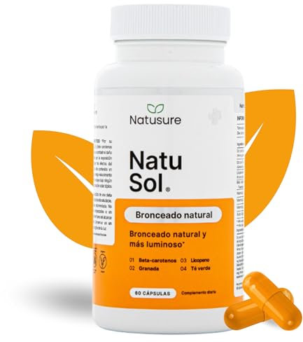 Natusure - NatuSol | Pastillas Acelerador del Bronceado con Betacaroteno + Licopeno + Vitaminas C, D y E | Acelerador Bronceado Pastillas | Pastillas para el Sol | Acelerador Bronceado Pastillas
