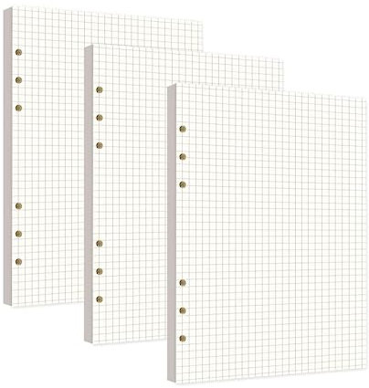 RUCUDIM Lot de 3 feuilles de papier de recharge A5 rechargeables pour classeur à anneaux A5 - Papier vierge à carreaux - 6 trous - 135 feuilles pour carnet de notes A5, carnet de jour, croquis,