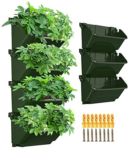 MENAYODA Vertikaler Garten-Wand-Pflanzgefäß, 4 stücke Hängende Pflanzbeutel, Selbstbewässerende Blume Topfhalter Dunkelgrün für den Innen- und Außenbereich, Balkon, Terrasse (Grün)